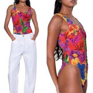 Mara Hoffman Isa Rainbow Multi Textured Bodysuit XXS NWT